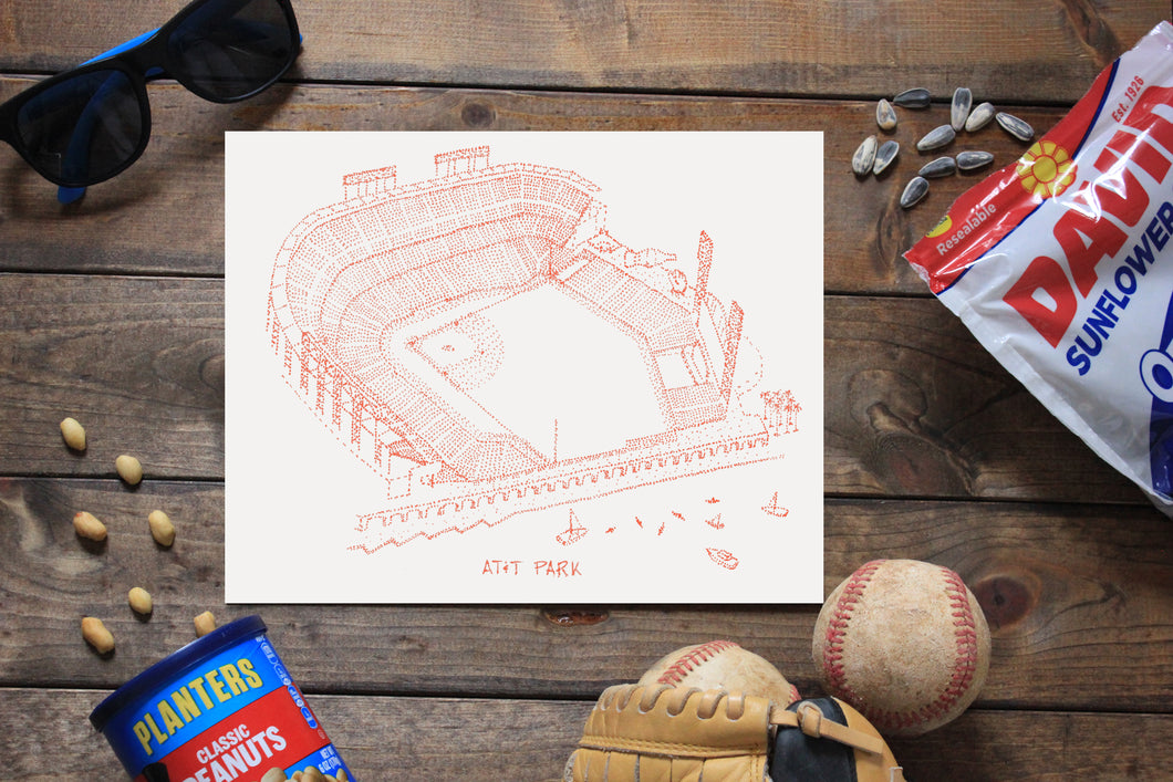 AT&T Park, Home of the San Francisco Giants, Stipple Art Print