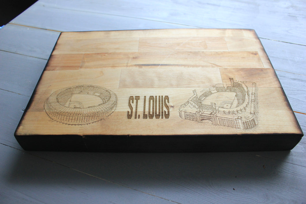 Old & New Stadium Home of St Louis Baseball, Butcher Block Cutting Board