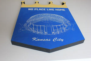 Wooden Crown Cut Out Featuring Kauffman Stadium, Home of Kansas City Baseball
