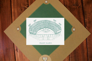 Oakland Coliseum - Oakland Athletics - Stipple Art Print - Baseball Art - Oakland Athletics Art - Oakland Athletics Print