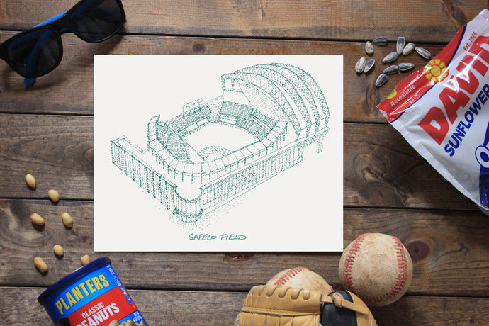 Safeco Field - Seattle Mariners - Stipple Art Print  - Baseball Art - Seattle Mariners Art - Seattle Mariners Print - Sports Art