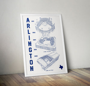Texas Rangers Stadium 3 in 1 Print - St. Louis Cardinals - Stipple Drawing - Baseball Art - Texas Rangers Art - Globe Life