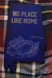 State of Alabama Wooden Cut Out Featuring Jordan-Hare Stadium, home of the Auburn Tigers