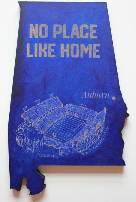 State of Alabama Wooden Cut Out Featuring Jordan-Hare Stadium, home of the Auburn Tigers