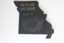 State of Missouri Wooden Cut Out Featuring Faurot Field, home of the Missouri Tigers