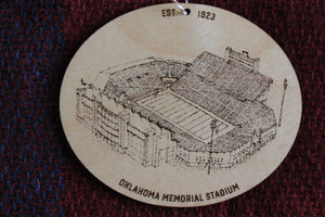 Gaylord Family Oklahoma Memorial Stadium, Home of Oklahoma Football, Stipple Art Wood Ornament