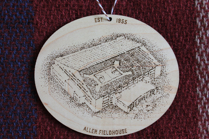 Allen Fieldhouse, Home of Kansas Basketball, Stipple Art Wood Ornament