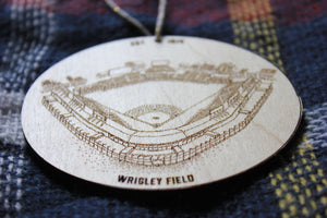 Wrigley Field, Home of the Chicago Baseball, Stipple Art Wood Ornament